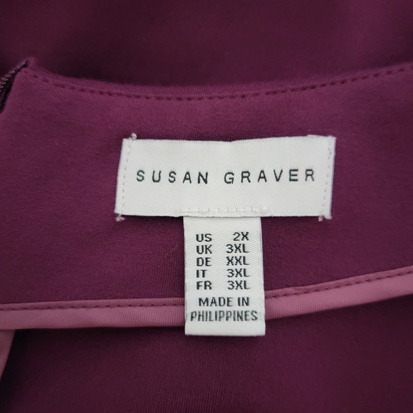 Susan Graver Women’s 2X Burgundy Ponte Knit Cap Sleeve Midi Dress Slimming Work - Picture 9 of 12